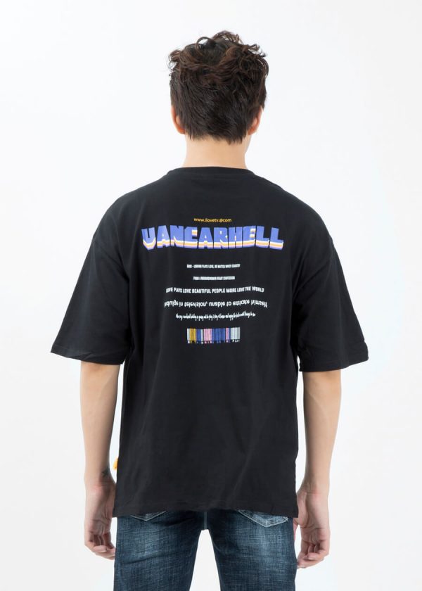 t shirt with graphic front text backside v