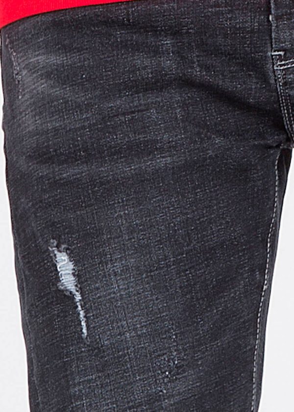 black straight legged ripped jeans