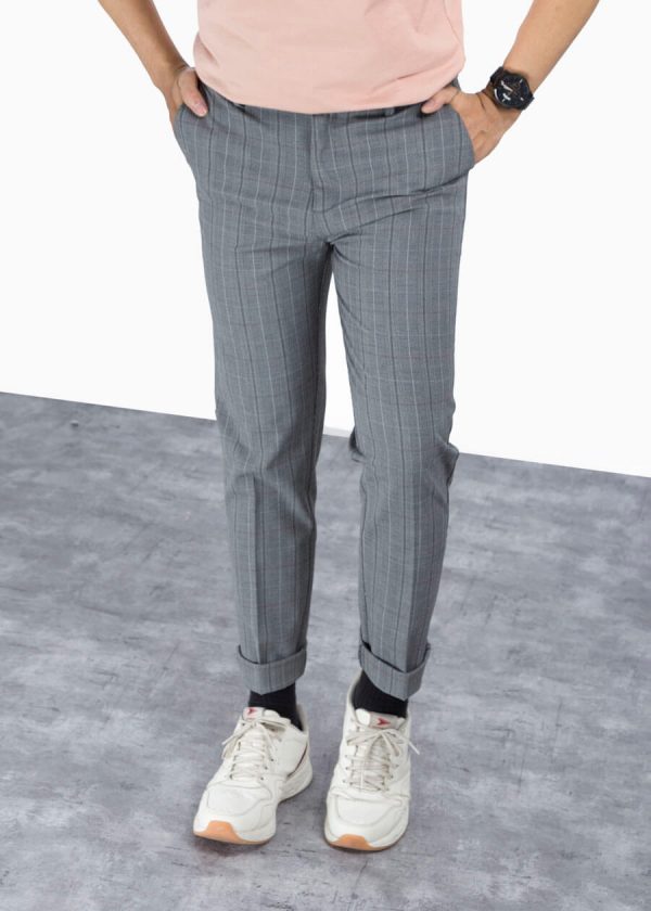 checkered slim fit trousers