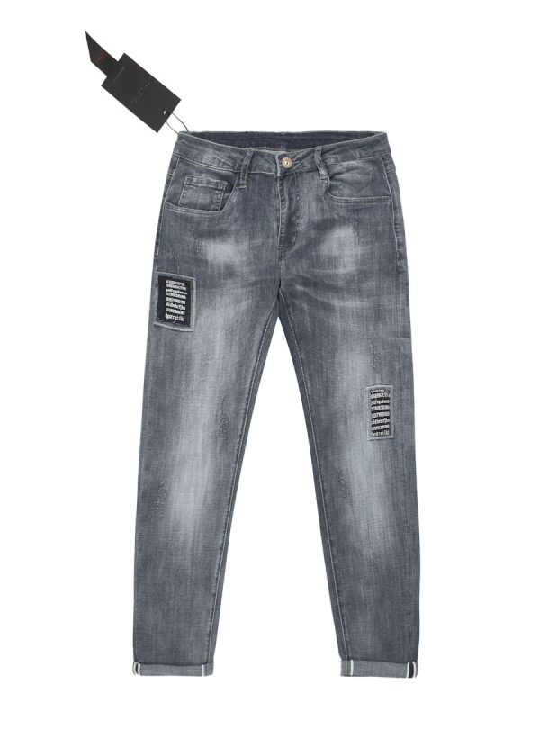 long slogan blue slimfit jeans
